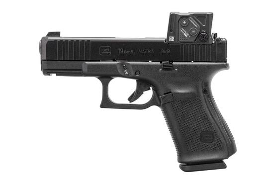 GLOCK 19 MOS Gen5 optics ready handgun made in Austria with factory mounted Aimpoint COA